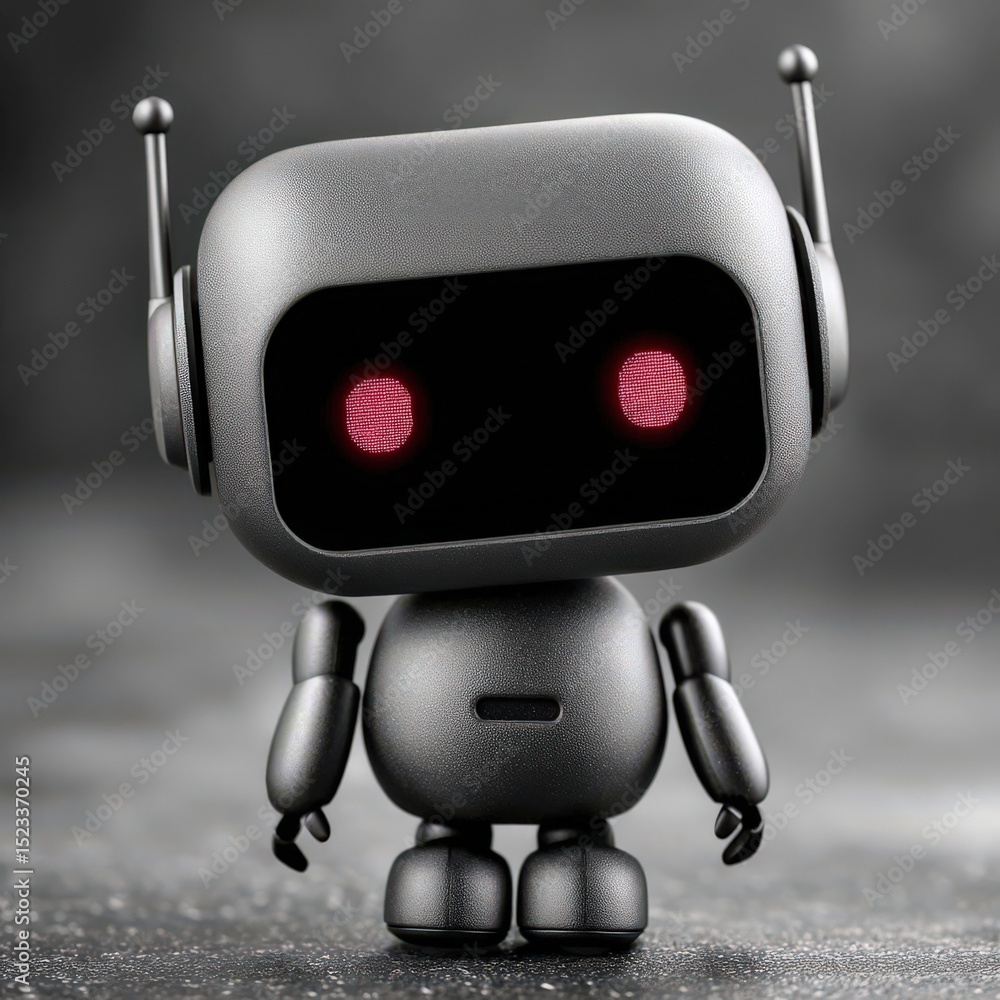 Aufkleber a charming black robot character with glowing red eyes presenting a modern sleek design showcasing f