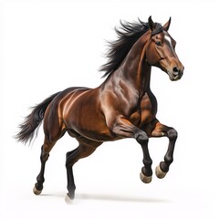 Obraz premium Lively Brown Stallion in Motion. Discover Equestrian Beauty, Grace, and Strength on a White Backdrop