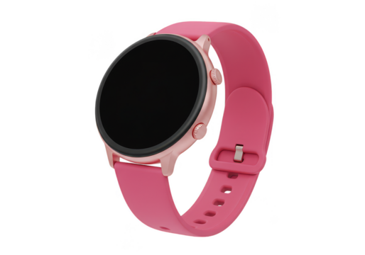 Isolated Digital Pink Smartwatch with Rubber Strap on Transparent BG