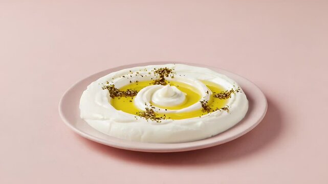 Lebanese labneh dish with olive oil and zaatar