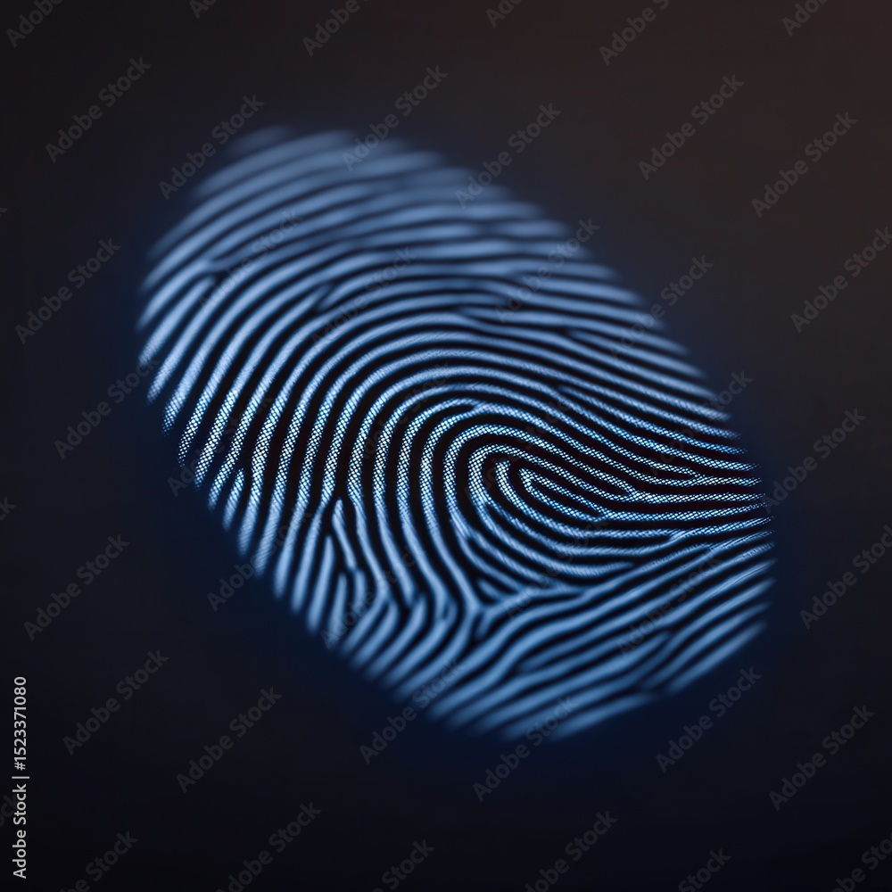 Poster intricate blue fingerprint design showcased on a dark surface representing individuality identity ve