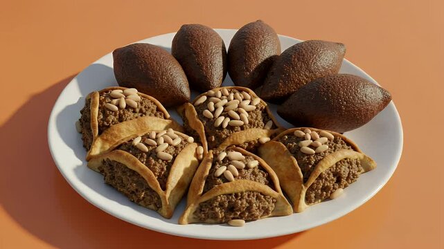 Lebanese kibbeh and fatayer served on plate
