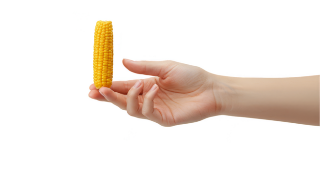 Isolated Transparent Background of Hand Holding Corn on the Cob