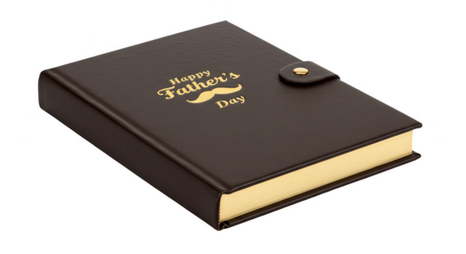 Isolated Brown Diary for Fathers Day with Gold Lettering and Mustache - Powered by Adobe