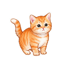 Obraz premium Illustration Of Cute Orange Striped Kitten Watercolor Drawing With Transparent Background