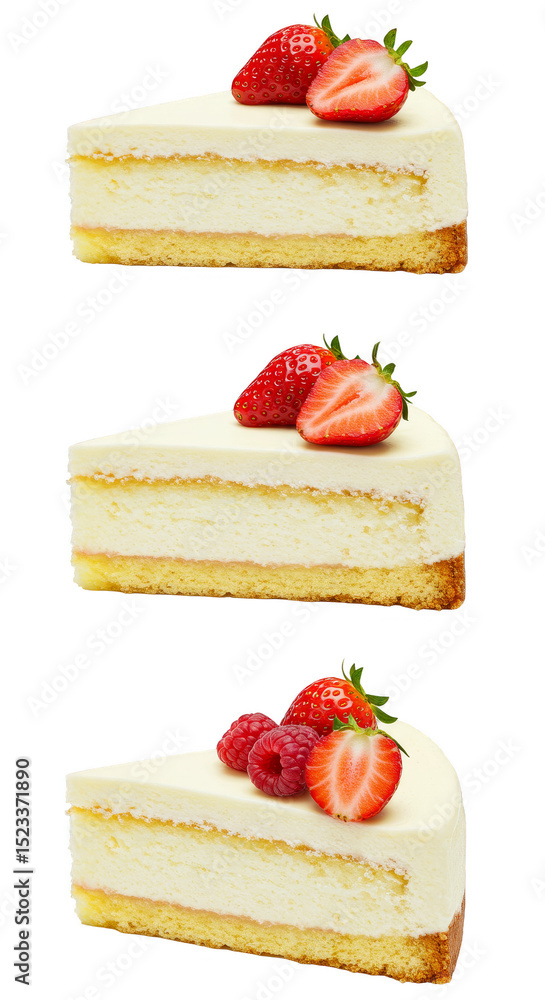 Poster isolated transparent background of three strawberry cream layer cake slices