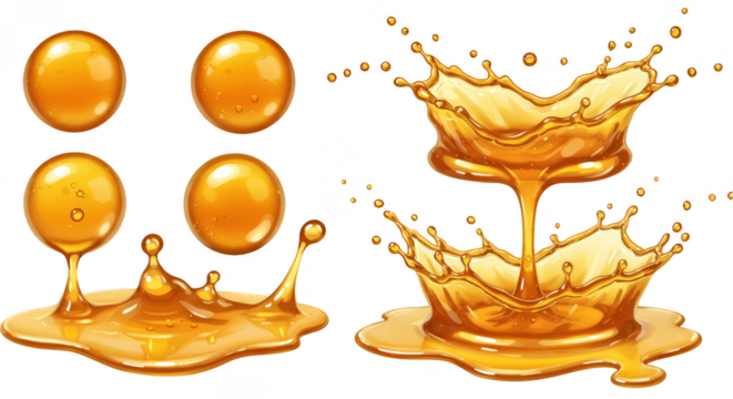 Isolated Cartoon Style Honey Splash Liquid Dripping Illustration Transparent - Powered by Adobe