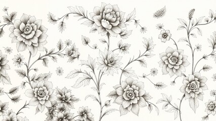 Fototapeta premium Antique Floral Sketch Design - Vintage Pattern Illustration