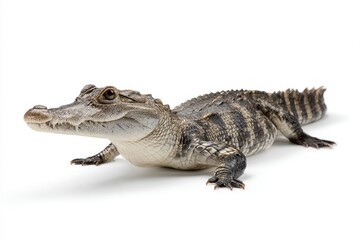 Naklejka premium Alligator Resting on White Background