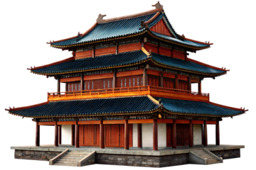 Traditional Chinese Architecture A Multi Tiered Pagoda with Intricate Woodwork and Blue Tiled Roof on Black Background