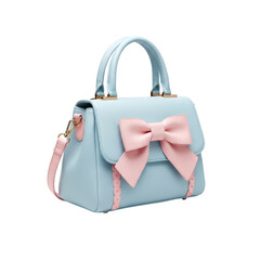 Isolated Stylish Blue Handbag With Pink Bow Design On Transparent Background