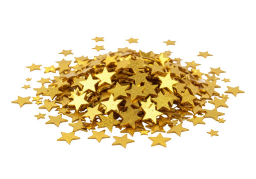 Isolated Glittering Golden Stars Pile on Transparent Background PNG