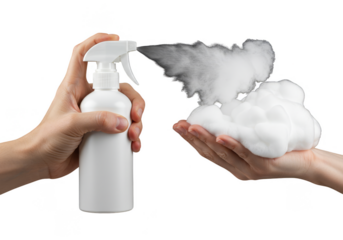 Isolated Transparent Background with Foam Spraying from Bottle in Hands