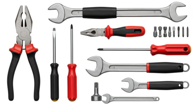 Isolated Tools Image Wrenches Screwdrivers and Pliers Equipment Transparent