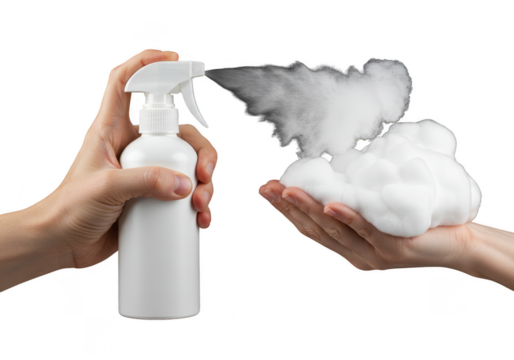 Isolated Transparent Background with Foam Spraying from Bottle in Hands