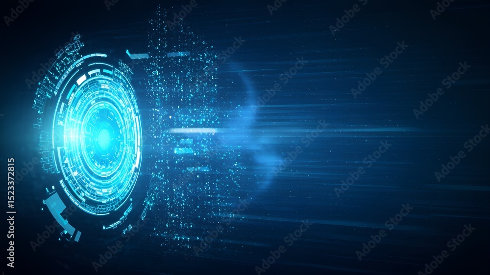 Poster dynamic digital data stream futuristic tech environment abstract graphic design high-tech viewpoint 