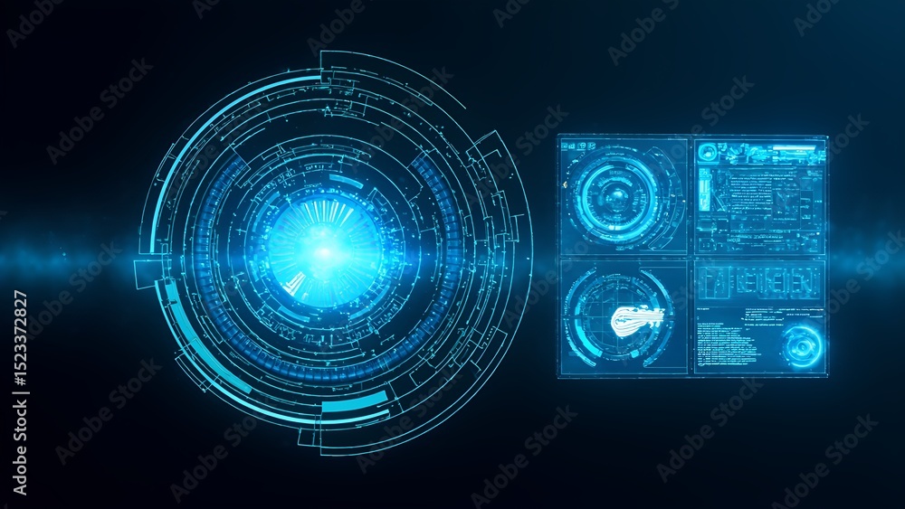 Poster futuristic data visualization virtual environment digital interface technology abstract insights
