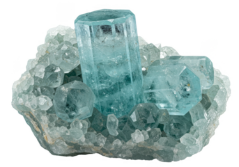 Isolated Transparent Aquamarine Mineral Beryl Gemstone on Transparent Background