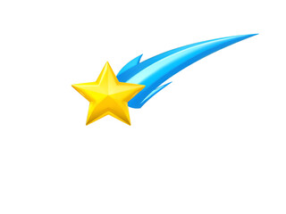 Obraz premium Yellow shooting star with curved blue trail, isolated on transparent background. Generative AI