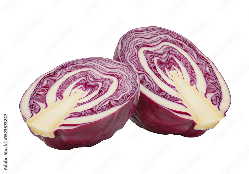 Poster isolated close up of two slices of radicchio on transparent background