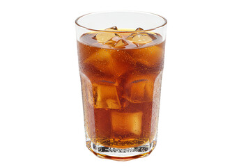 Isolated Transparent Cola Drink with Ice Cubes in Clear Glass Still Life