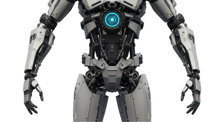 Illustration of Futuristic Robot Torso with AI Core Technology in White