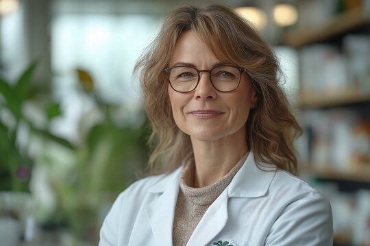 Portrait of Smiling Female Doctor Scientist in Lab Coat - Expert in Healthcare and Medicine with Academic Confidence