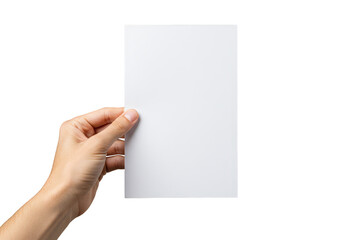 Obraz premium Isolated Hand Holding White Paper Sheet with Transparent Background