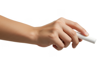 Isolated Hand Holding White Chalk for Writing on Transparent Background