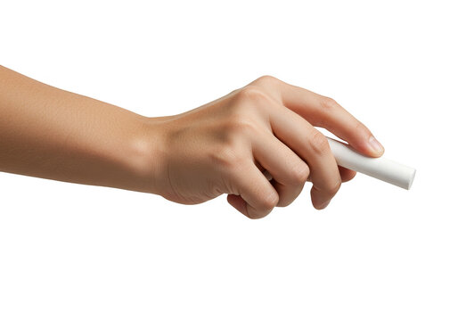 Isolated Hand Holding White Chalk for Writing on Transparent Background