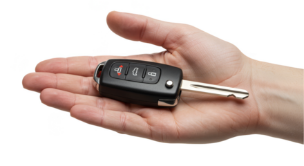 Isolated Illustration Of Hand Holding Modern Car Remote Key on Transparent