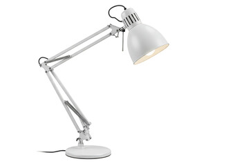 Isolated White Metal Desk Lamp With Bright Light And Transparent Background
