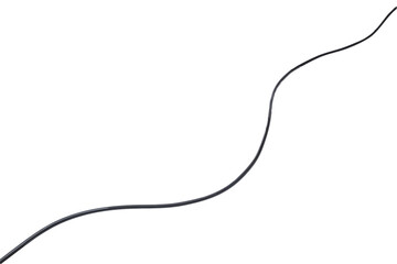 Single Black Electrical Power Cord Winding Through Empty Space on a Black Background in Studio Lighting