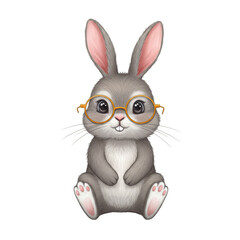 Obraz premium Illustration of Grey Rabbit Wearing Glasses on Transparent Background