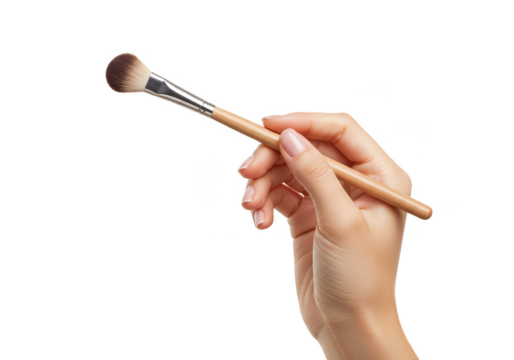 Isolated Image Of Hand Holding Eyeshadow Brush Tool on Transparent Background