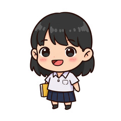 Obraz premium Illustration Of Happy Chibi Schoolgirl With Book In Transparent Background