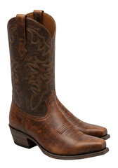 Pair of Brown Leather Cowboy Boots Western Fashionable Style Isolated