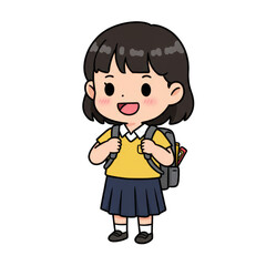 Obraz premium Illustration of Happy Schoolgirl with Backpack Uniform on Transparent