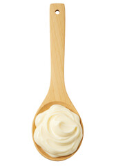Isolated Mayonnaise Cream Sauce on Wooden Spoon Transparent Background