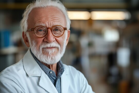 Elderly Scientist with Glasses in Laboratory - Expert Researcher and Advisor in Medical Innovations and Bioengineering