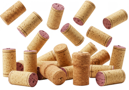 Isolated Transparent Background of Various Wine Corks Close Up