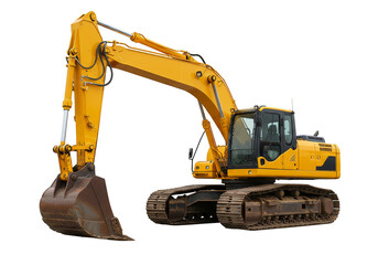 Isolated Transparent Background of Yellow Excavator Heavy Machinery