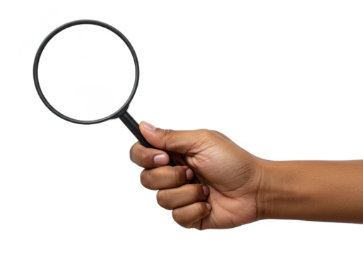 Isolated Photo of Hand Holding Magnifying Glass on Transparent Background