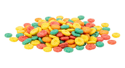 Isolated Pile of Colorful Round Cereal with Sweet Sugar for Breakfast