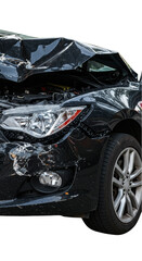 Isolated Photo of Severely Damaged Black Car after Accident and Crash