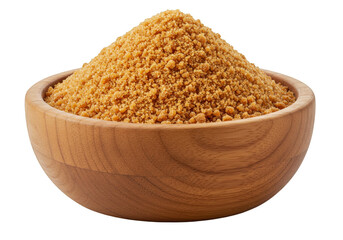 Isolated Pile of Brown Sugar in Wooden Bowl with Transparent Background