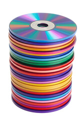 Isolated Pile of Multicolored Compact Discs Data Storage on Transparent