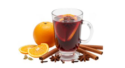 Illustration of Mulled Wine with Orange and Cinnamon Isolated Background