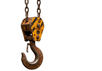 Realistic 3D Image of Rusty Hook Metal Chain Lifting Equipment on Black