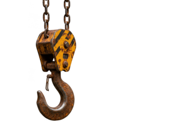 Realistic 3D Image of Rusty Hook Metal Chain Lifting Equipment on Black
